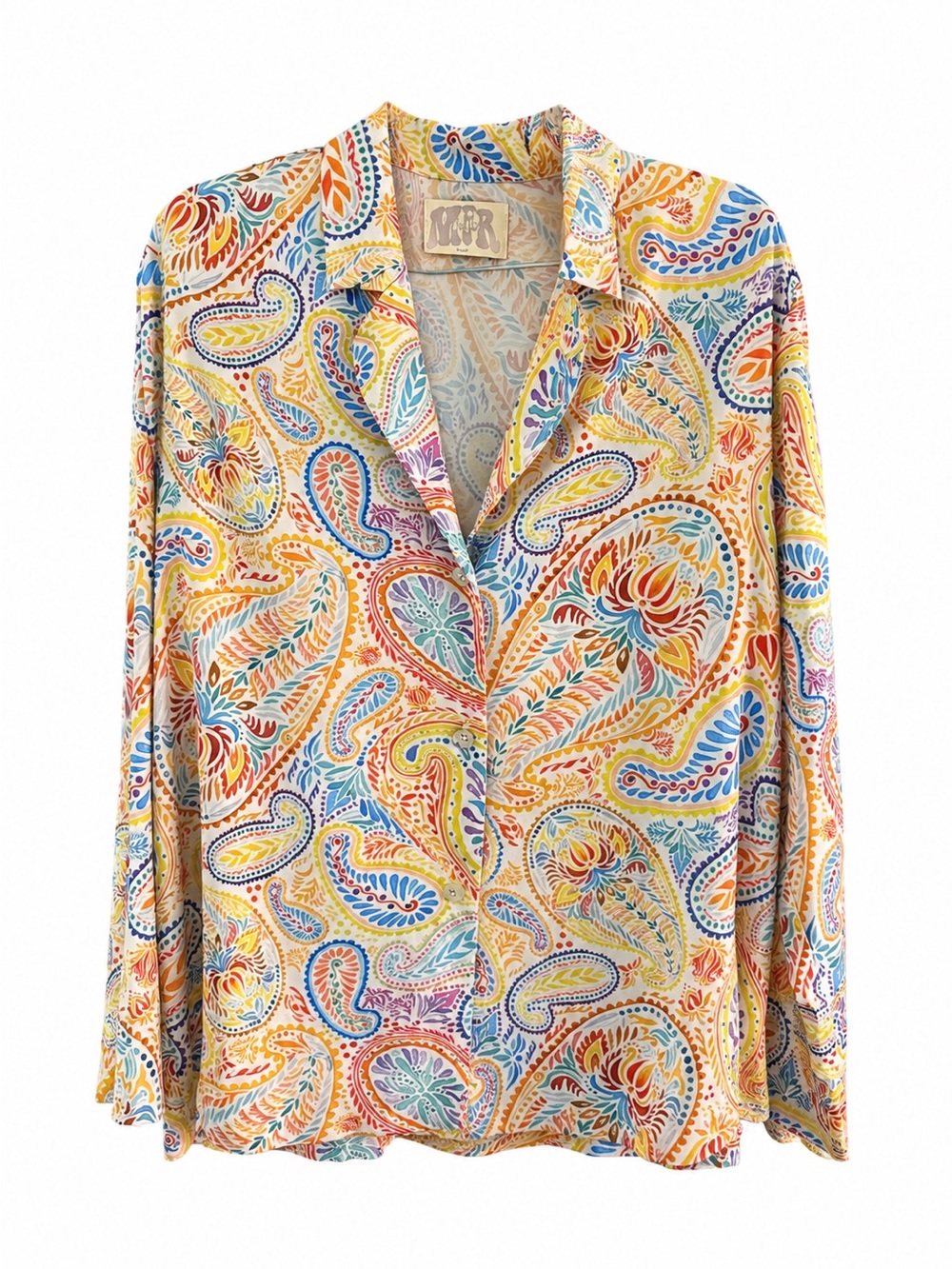 MFR Bliss Vintage-Inspired Colorful Paisley Print Button-Down Shirt - Size M